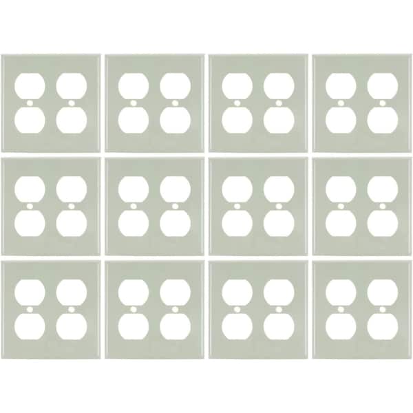 Sunlite 2-Gang Receptacle Duplex Wall Plate Plastic Outlet Covers Matching Screws Included Almond, 12PK 40896-NS - main
